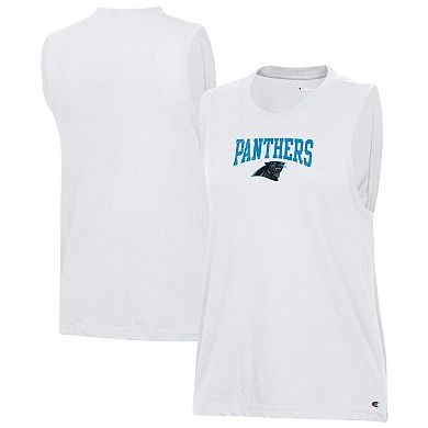 Women's Champion White Carolina Panthers Muscle Tank Top