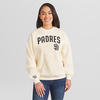 Women's WEAR by Erin Andrews Cream San Diego Padres Heavyweight Crew Neck Sweatshirt
