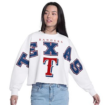 Women's G-III 4Her by Carl Banks White Texas Rangers Bleachers Cropped Pullover Sweatshirt
