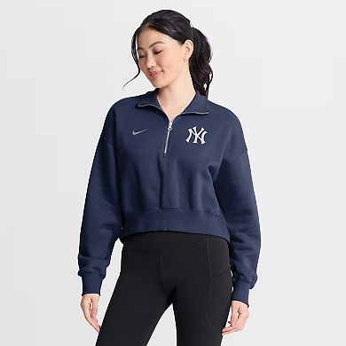 Women's Nike Navy New York Yankees Primetime Phoenix Fleece Half-Zip Sweatshirt