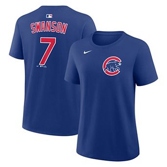 Women's Nike Dansby Swanson Royal Chicago Cubs Name & Number T-Shirt