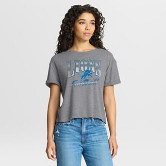 Women's Fanatics Heather Gray Detroit Lions Overplayed Tribute Tri-Blend Boxy T-Shirt