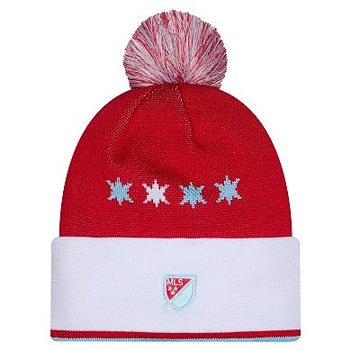 Men's New Era Red Chicago Fire 2026 Jersey Hook Cuffed Knit Hat with Pom