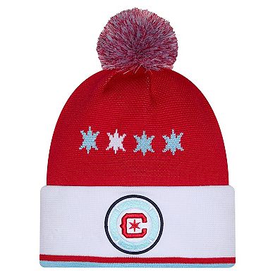 Men's New Era Red Chicago Fire 2026 Jersey Hook Cuffed Knit Hat with Pom
