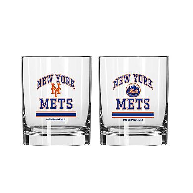 Logo Brands New York Mets 12oz. Current & Throwback Logos Two-Pack Glass Set