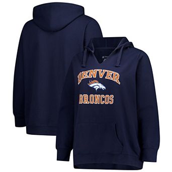 Women's Fanatics Navy Denver Broncos Plus Size Heart & Soul V-Neck Hoodie
