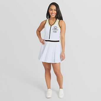 Women's WEAR by Erin Andrews White San Diego Padres Zip-Front Pleated Tri-Blend Scoop Neck Tank Dress