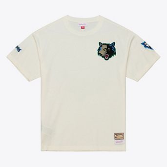 Men's Mitchell & Ness Cream Minnesota Timberwolves Hardwood Classics Chainstitch Premium T-Shirt