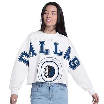Women's G-III 4Her by Carl Banks White Dallas Mavericks Bleachers Cropped French Terry Sweatshirt