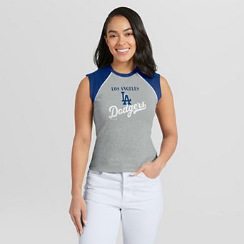 Women's WEAR by Erin Andrews Gray Los Angeles Dodgers Cropped Raglan Tank Top