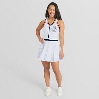 Women's WEAR by Erin Andrews White Houston Astros Zip-Front Pleated Tri-Blend Scoop Neck Tank Dress