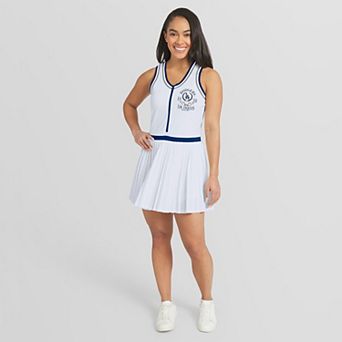 Women's WEAR by Erin Andrews White Los Angeles Dodgers Zip-Front Pleated Tri-Blend Scoop Neck Tank Dress