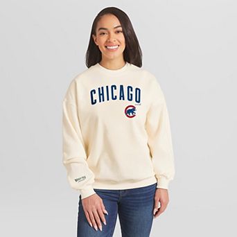 Women's WEAR by Erin Andrews Cream Chicago Cubs Heavyweight Crew Neck Sweatshirt