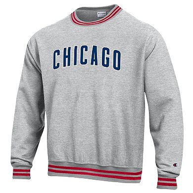Men's Champion Heather Gray Chicago Cubs Reverse Weave Sweatshirt