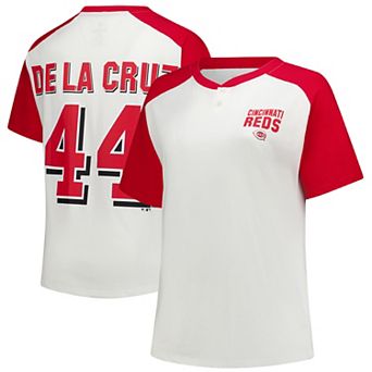 Women's Profile Elly De La Cruz White Cincinnati Reds Plus Size Name & Number Raglan Henley T-Shirt