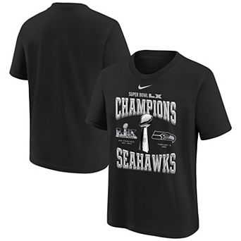 Youth Nike Black Seattle Seahawks Super Bowl LX Champions Locker Room Trophy Collection Replica T-Shirt