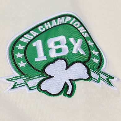 Men's Mitchell & Ness Cream Boston Celtics Hardwood Classics Chainstitch Premium T-Shirt