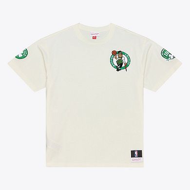 Men's Mitchell & Ness Cream Boston Celtics Hardwood Classics Chainstitch Premium T-Shirt