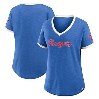 Women's Fanatics Royal Texas Rangers Relaxed Fit Vintage Play Slub V-Neck Fashion Top
