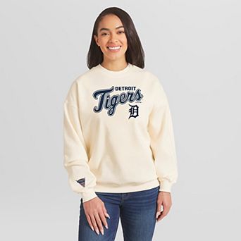Women's WEAR by Erin Andrews Cream Detroit Tigers Heavyweight Crew Neck Sweatshirt