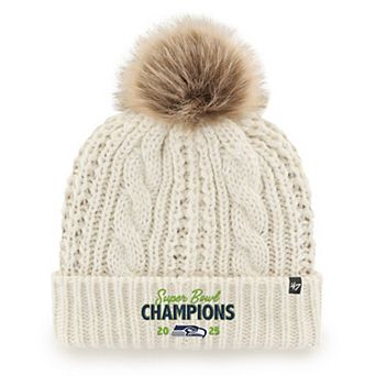 Women's '47 Cream Seattle Seahawks Super Bowl LX Champions Cuffed Knit Hat with Pom