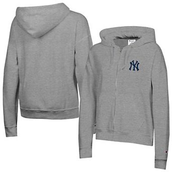 Women's Champion Heather Gray New York Yankees Powerblend Fleece Full-Zip Hoodie