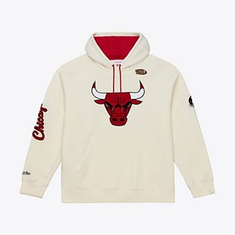 Men's Mitchell & Ness Cream Chicago Bulls Hardwood Classics Chainstitch Premium Fleece Hoodie