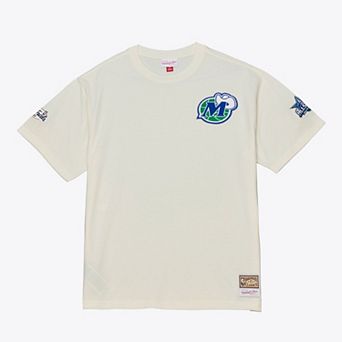 Men's Mitchell & Ness Cream Dallas Mavericks Hardwood Classics Chainstitch Premium T-Shirt