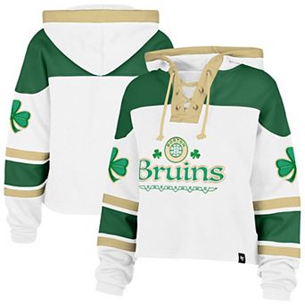 Women's '47 White Boston Bruins McLucky Cropped Lacer Hoodie