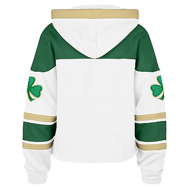 Women's '47 White Boston Bruins McLucky Cropped Lacer Hoodie