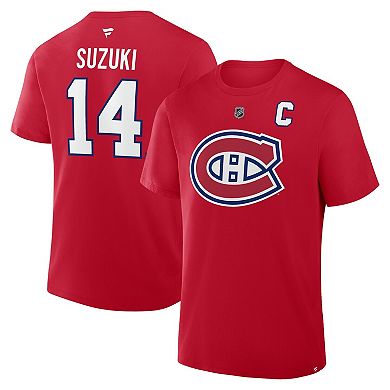 Men's Fanatics Nick Suzuki Red Montreal Canadiens Authentic Stack Name & Number T-Shirt