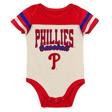 "Newborn Outerstuff Red Philadelphia Phillies Up One Three-Piece Bodysuit, Bib & Booties Set"