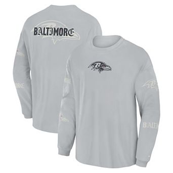 Men's Fanatics Gray Baltimore Ravens Oversized Type Play Long Sleeve T-Shirt