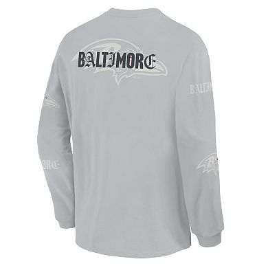 Men's Fanatics Gray Baltimore Ravens Oversized Type Play Long Sleeve T-Shirt