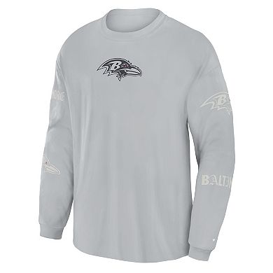 Men's Fanatics Gray Baltimore Ravens Oversized Type Play Long Sleeve T-Shirt