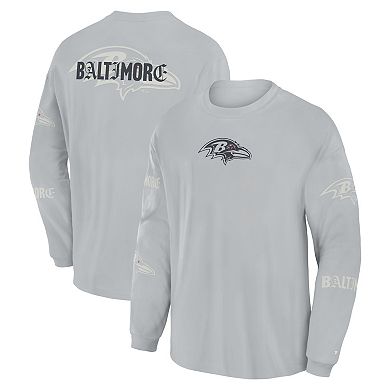 Men's Fanatics Gray Baltimore Ravens Oversized Type Play Long Sleeve T-Shirt