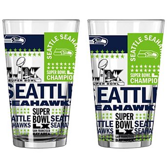 Logo Brands Seattle Seahawks Super Bowl LX Champions 2-Pack 16oz. Roster Pint Glass Set