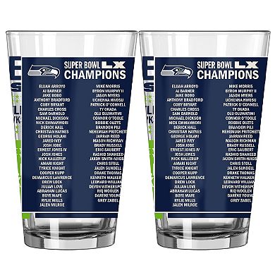 Logo Brands Seattle Seahawks Super Bowl LX Champions 2-Pack 16oz. Roster Pint Glass Set