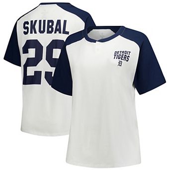 Women's Profile Tarik Skubal White Detroit Tigers Plus Size Name & Number Raglan Henley T-Shirt