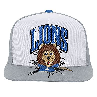 Youth Mitchell & Ness White Detroit Lions Team Mascot Snapback Hat