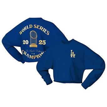 Women's Fanatics Royal Los Angeles Dodgers 2025 World Series Champions Trophy Spirit Jersey Cropped Long Sleeve T-Shirt