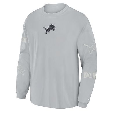 Men's Fanatics Gray Detroit Lions Oversized Type Play Long Sleeve T-Shirt
