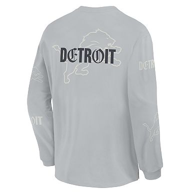 Men's Fanatics Gray Detroit Lions Oversized Type Play Long Sleeve T-Shirt