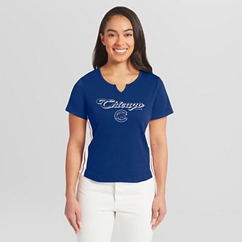 Women's WEAR by Erin Andrews Royal Chicago Cubs Notch Neck Cropped T-Shirt