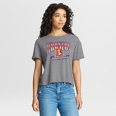 Women's Fanatics Heather Gray Denver Broncos Overplayed Tribute Tri-Blend Boxy T-Shirt
