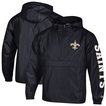 Men's Champion Black New Orleans Saints Packable Hooded Windbreaker Half-Zip Jacket