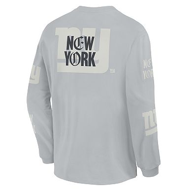 Men's Fanatics Gray New York Giants Oversized Type Play Long Sleeve T-Shirt