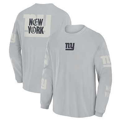 Men's Fanatics Gray New York Giants Oversized Type Play Long Sleeve T-Shirt
