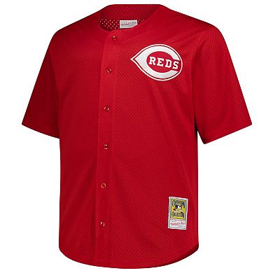Men's Mitchell & Ness Deion Sanders Red Cincinnati Reds Big & Tall Cooperstown Mesh Batting Practice Jersey