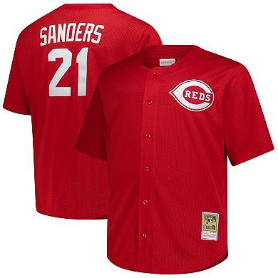 Men's Mitchell & Ness Deion Sanders Red Cincinnati Reds Big & Tall Cooperstown Mesh Batting Practice Jersey